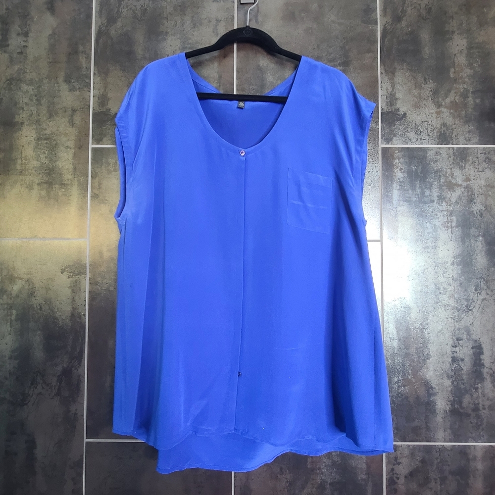 Eileen Fisher Blue Silk Button Tunic Blouse XL
